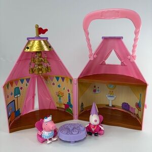 Peppa Pig Glamping Tent Carry Along Toy 2 Figures Candy Cat Rebecca Rabbit READ